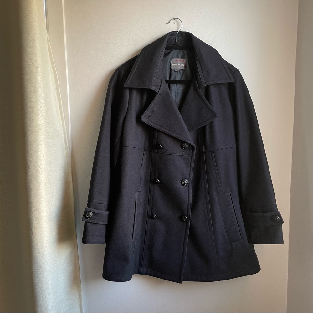 Black Trench Coat 80% Wool w/ Anchor buttons-Mat de Misaine-size 3